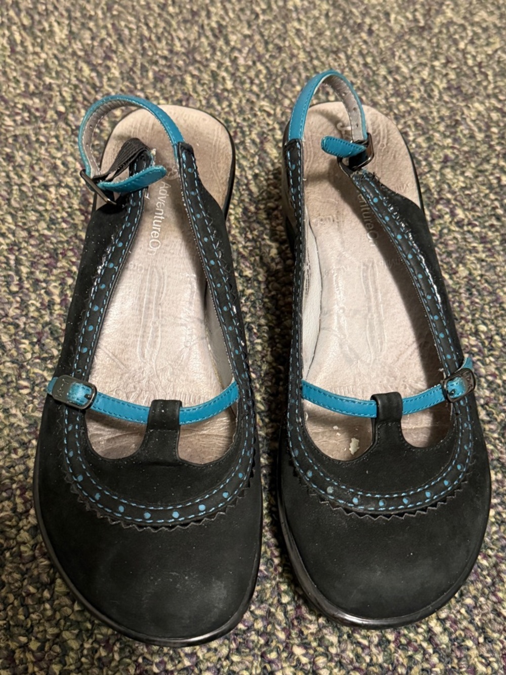 J41 Adventure platform mary Jane sandals- Black Leather and Teal size 8